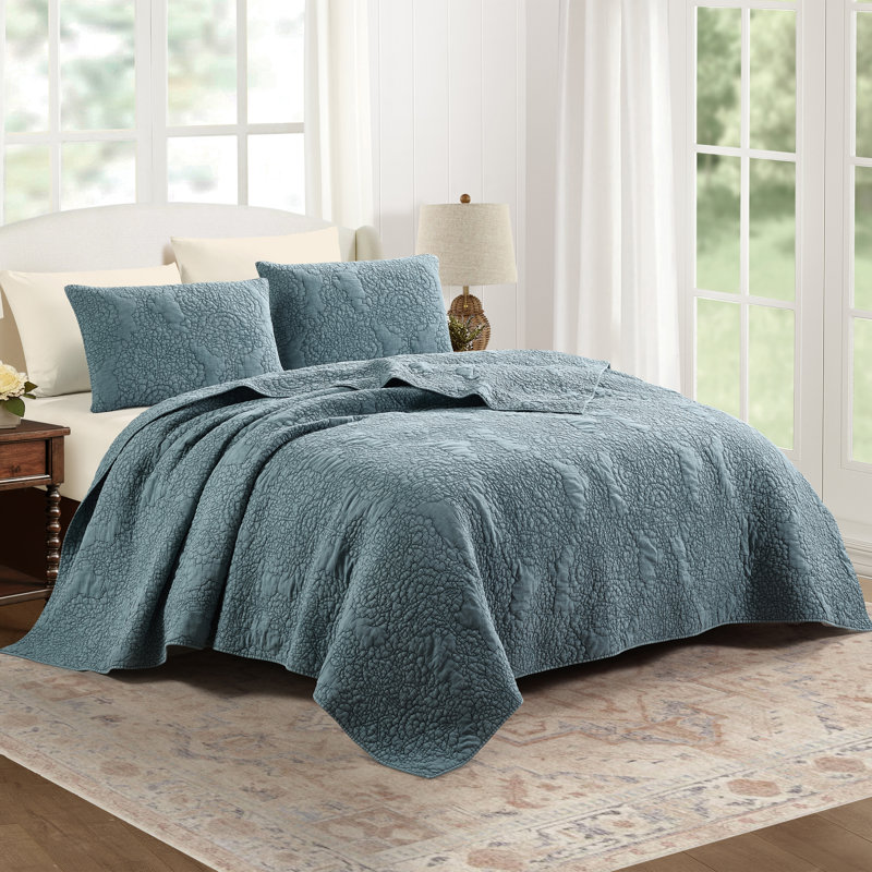 Ensemble de courtepointe en voile de coton 3 pièces Mystic Floral, Courtepointe grand + 2 couvre-oreillers standard