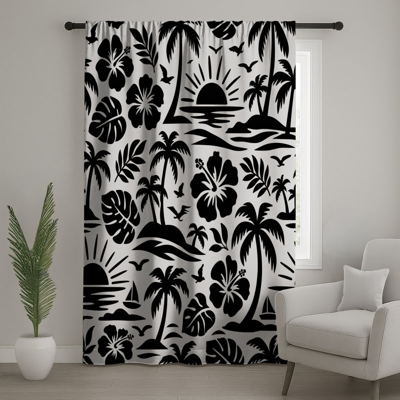 Rideaux de fenêtre à motif de feuilles de palmier tropical, voilages et voilages tropicaux - 1 panneau, Transparent