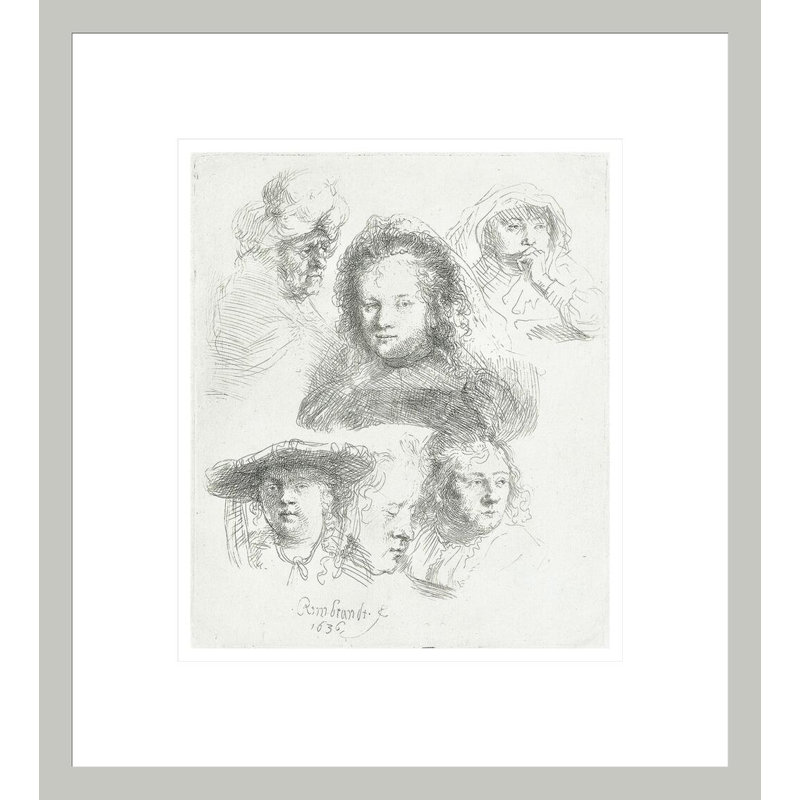 Études des têtes de Saskatche et d'autres femmes par Rembrandt van Rijn, H 15,22 po x l 13,75 po