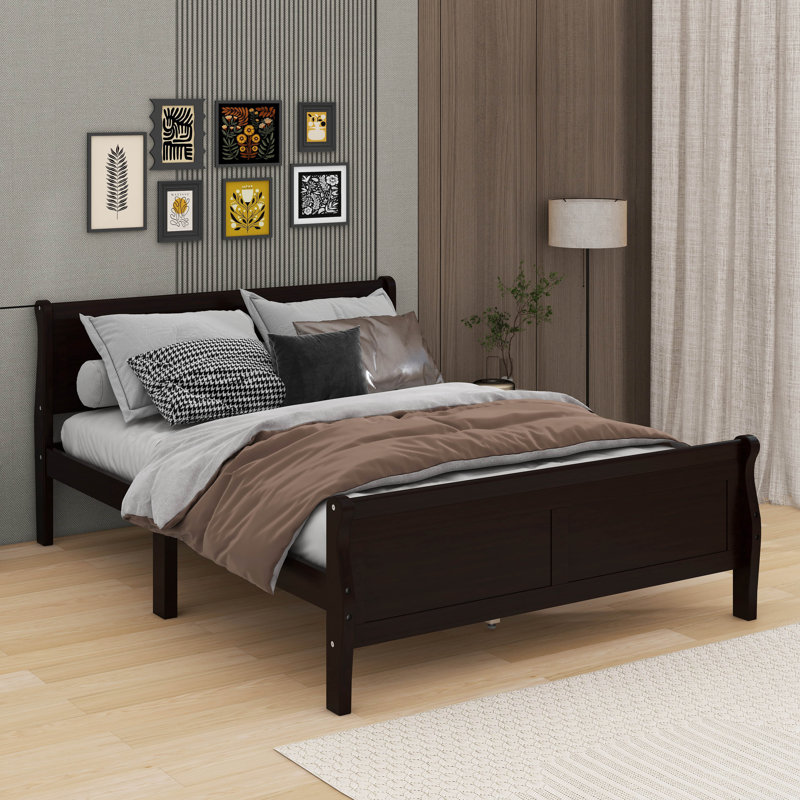 Wood Platform Bed With Headboard, Espresso, Queen