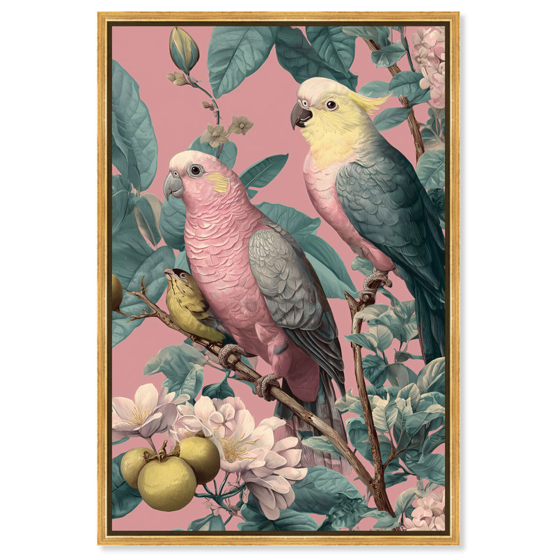 Perroquet perché II, impression sur toile encadrée par Art Remedy, H 31 po x l 21 po, Gold Frame
