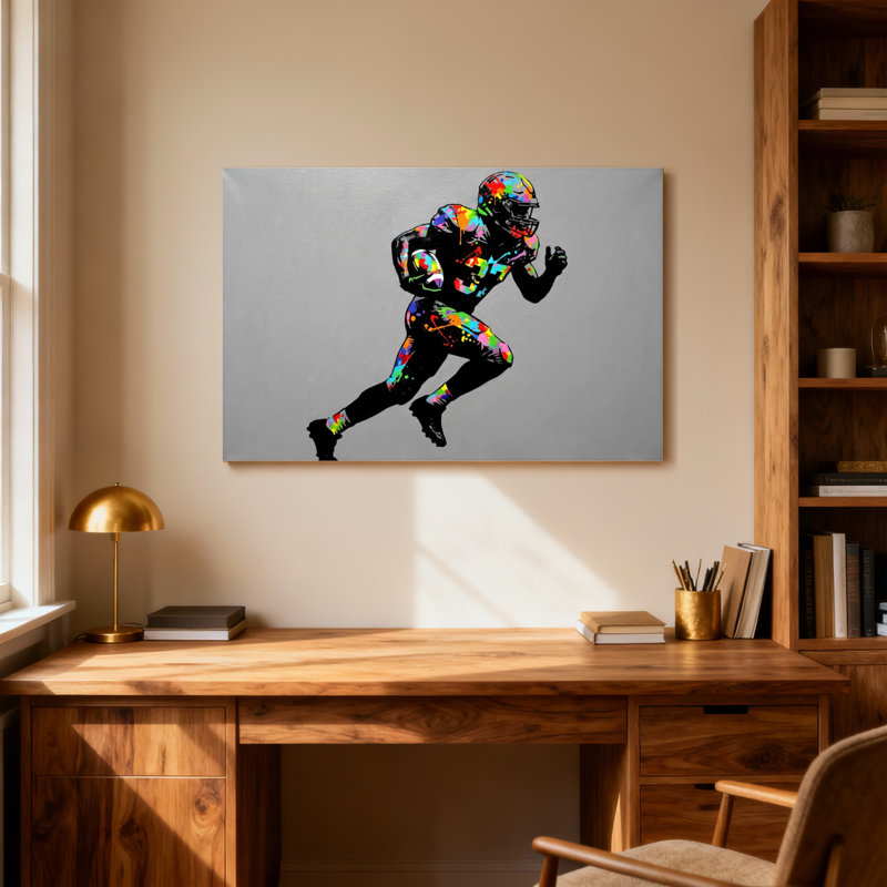 Fashion Colourful Football Player In Motion Art Print, 12" H x 18" W