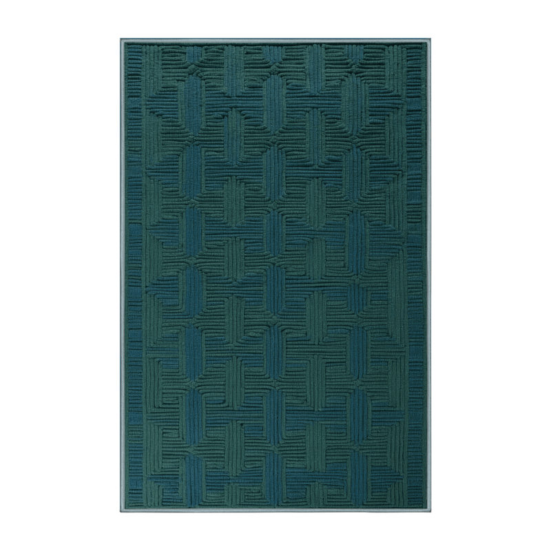 Tapis bleu en treillis lavable à la machine, Rectangle de 5 pi x 8 pi