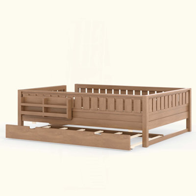 Lit pour enfants avec bibliothèque intégrée et sous-lit caché, lit en bois de pin massif avec escalier de sécurité, lit multifonctionnel pour enfants facile à assembler