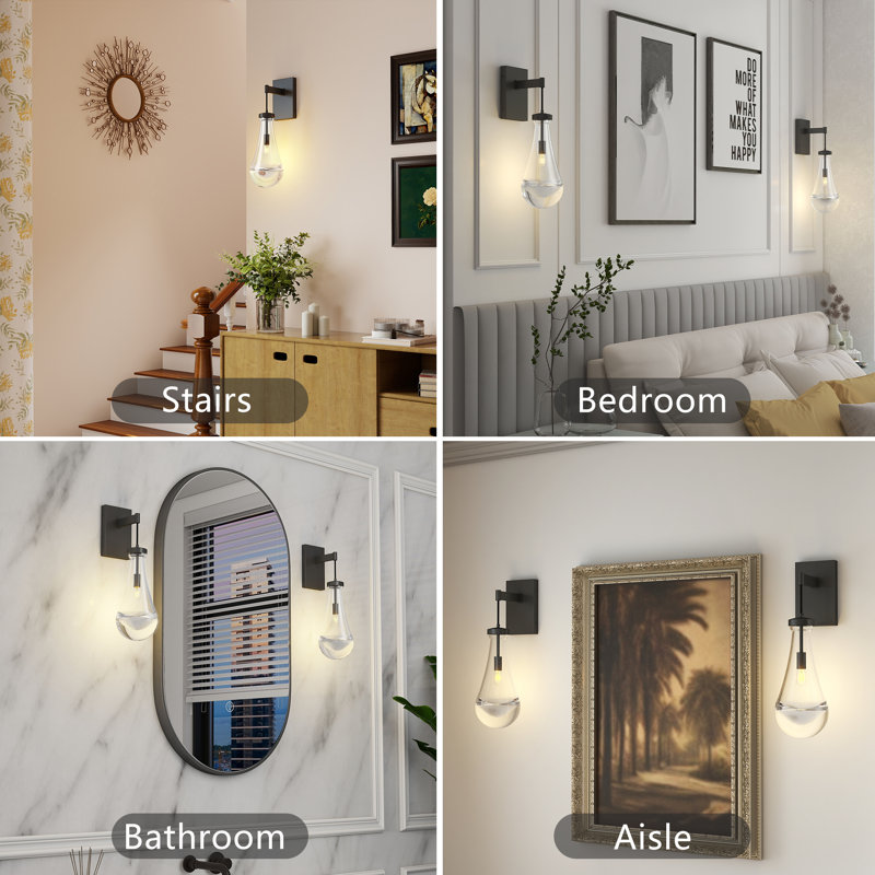 Modern Black LED E12 Bulb with Clear Glass Wall Sconces (bulbs not included), 1 Light, Matte Black