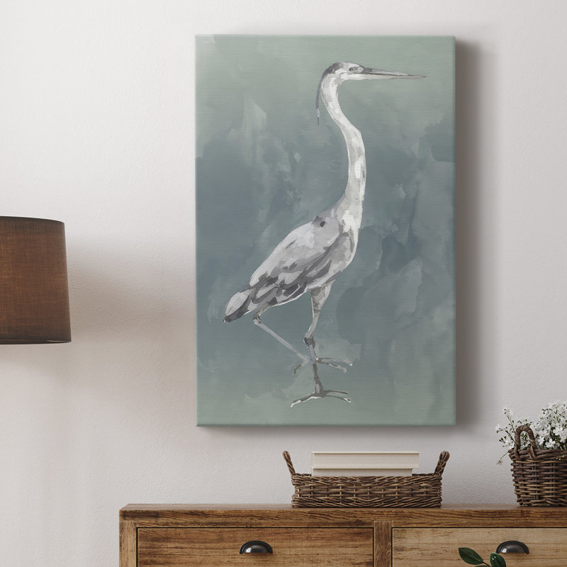 Aigrette sur azur II - Cavas enveloppés de galerie, H 12 po x l 8 po