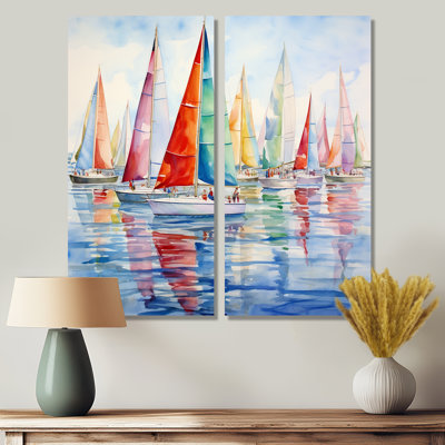 Miminimlaism Watercolor Regatta III - Large Boat Sailing Canvas Wall Art