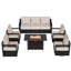 Ensemble de salon d'extérieur en fer et en aluminium pour 7 personnes avec coussins moelleux et table de foyer convertible-1758711318-1758711316