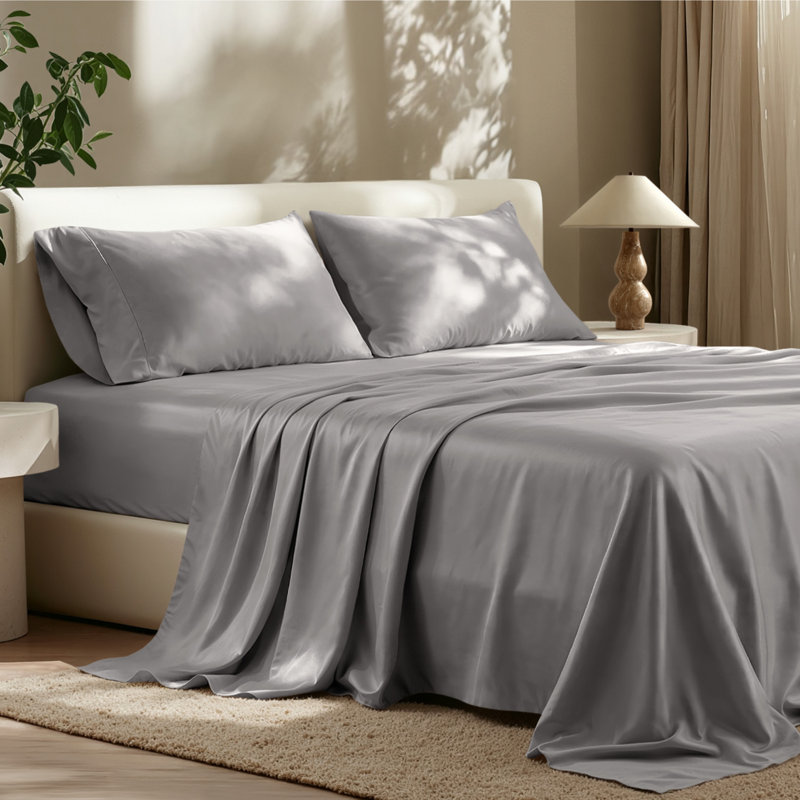 TENCEL Sateen Sheet Set, Full Sheet Set with 2 Standard Pillowcases, Light Gray