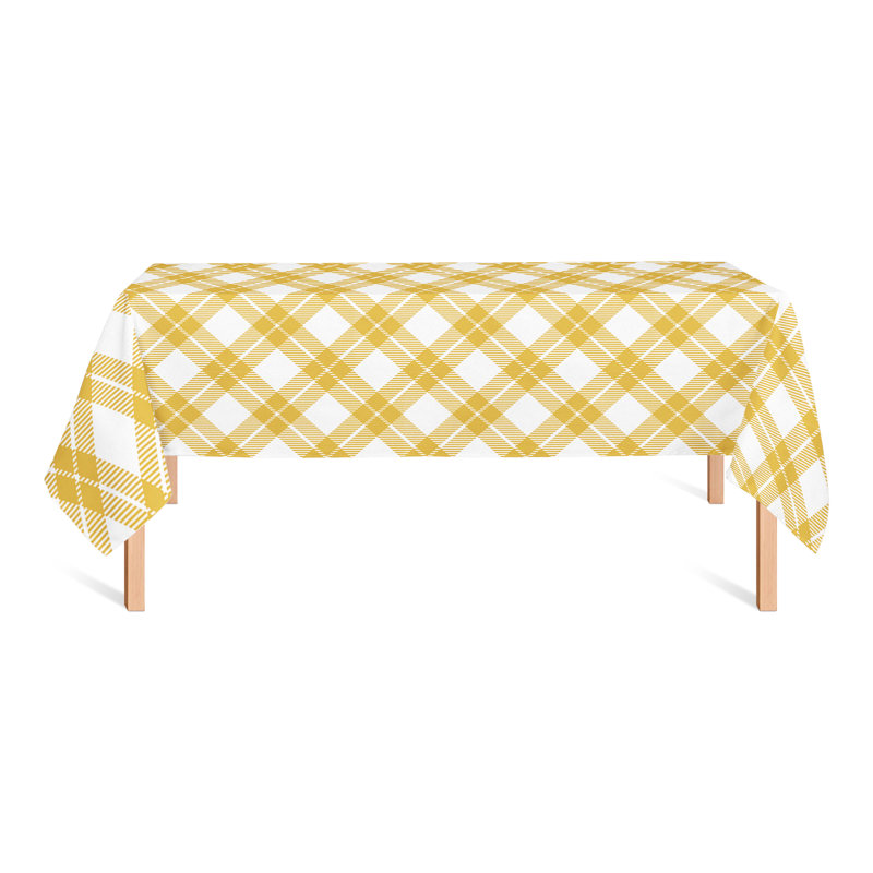 Rectangular Gingham Polyester Tablecloth, Yellow