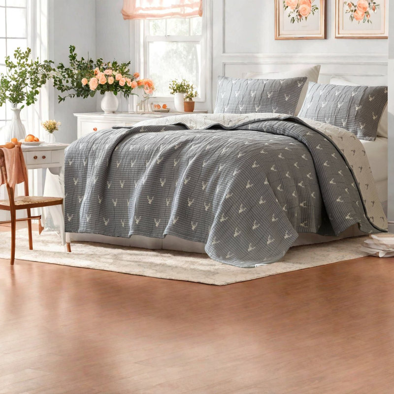 Ensembles de literie rustiques douillets, conception double / grand en polyester gris pour le confort de la maison