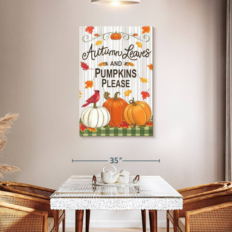 Yarlin Rustic Autumn Leaves And Pumpkins Please, 45" H x 30" W