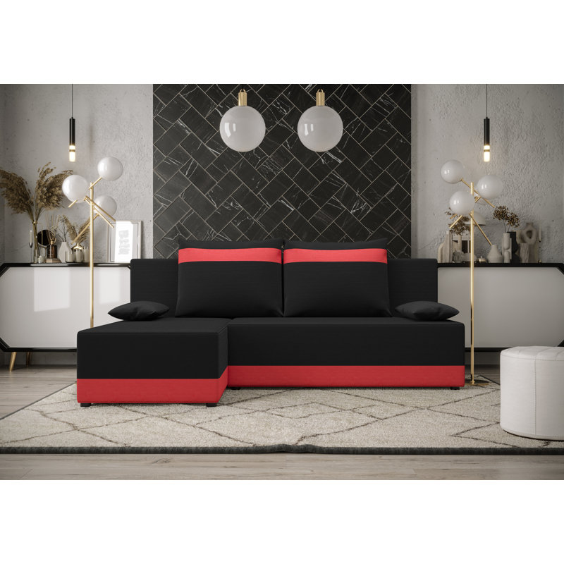 Sophiat 3 Seater Corner Sofa , Black/Red - Rainbow15/Rainbow22, Left -sided