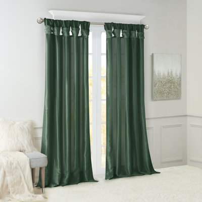 Twist Tab Lined Window Curtain Panel Green 50X95"