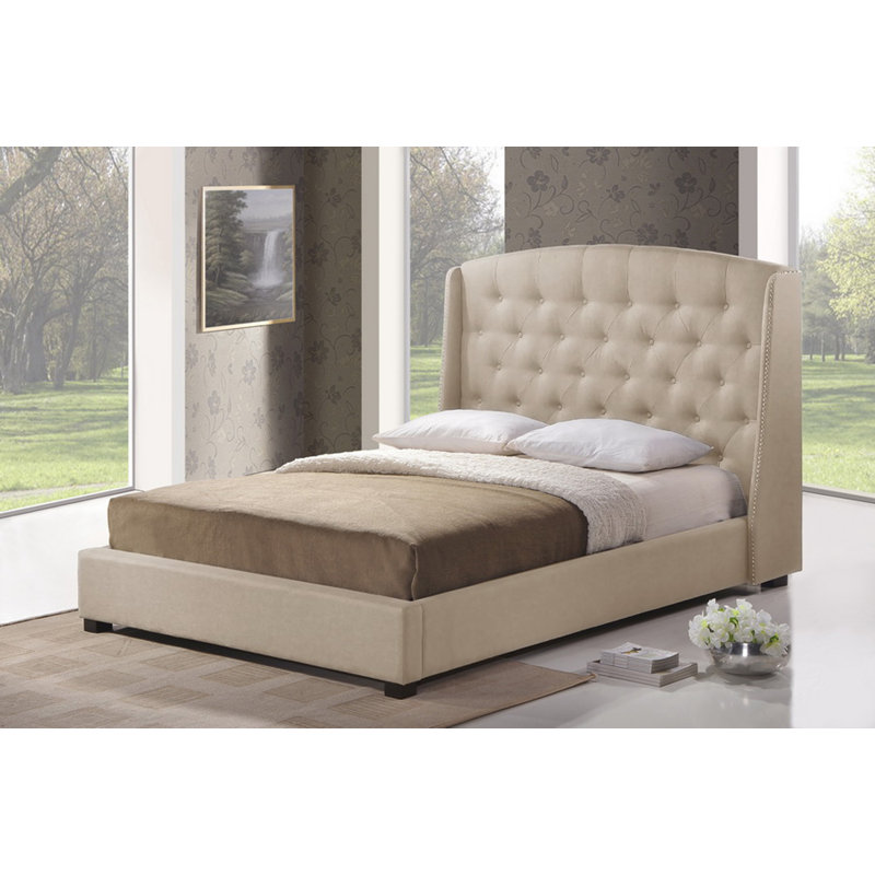 Murakami Upholstered Wingback Bed, Queen, Light Beige