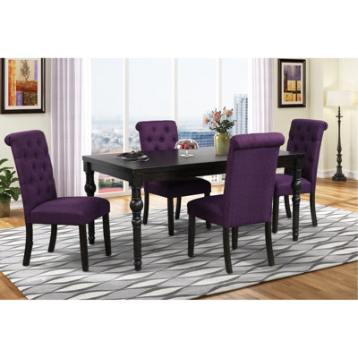 Urban Style Solid Wood Dark Wash Dining With Table And 4 Chairs, Rectangular, Black Look Including Style, Black,