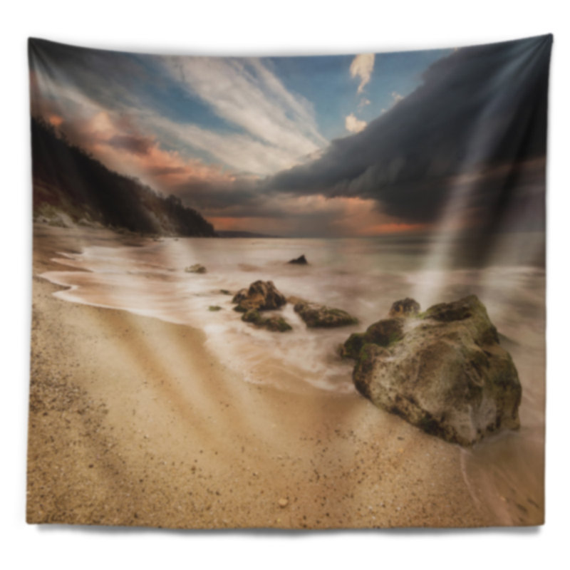 Tapisserie plage exotique bord de mer avec vagues blanches, H 78 po x l 92 po
