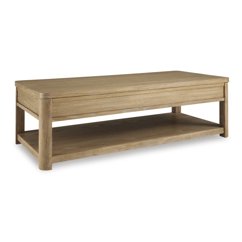 Light Brown Rectangular Wood Coffee Table with Storage