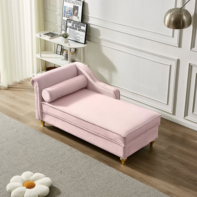 Chaise longue moderne avec revêtement en velours, Rose