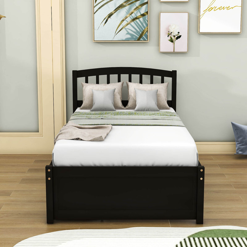 Base de lit plateforme simple à 2 tiroirs avec tête de lit, Espresso