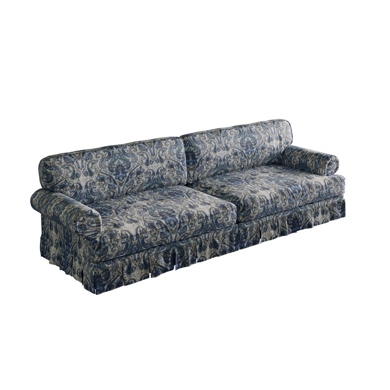 Canapé en tissu Oxford avec accoudoirs roulés élégants et jupe plissée de 26,4 po., H 33,5 po x l 93,7 po x P 38,2 po, 4