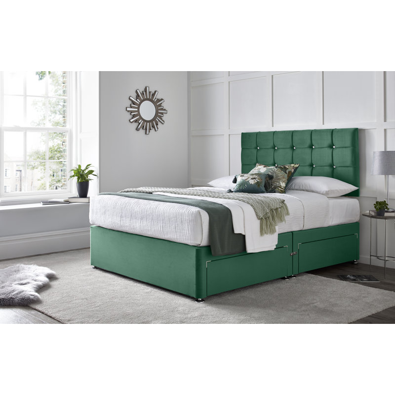 Preetam Divan Bed with 24" Headboard on Struts, Double (4'6), Green, No Drawers