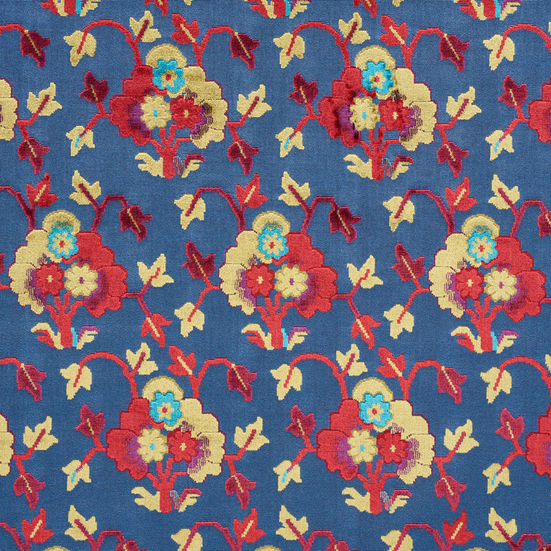 Jennie Velvet Fabric, Blue/Red