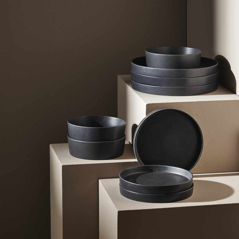 MODAN Piece Stoneware Dinnerware Set - Service for 4, Charcoal