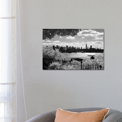 1970s View Of Midtown Manhattan Skyline Silhouette Form New Jersey New York City New York USA - Wrapped Canvas Print