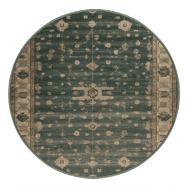 Machine Washable Overdyed Green Area Rug, Round 7'