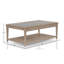 Table basse en verre givré avec tablette de rangement et roulettes Prajit