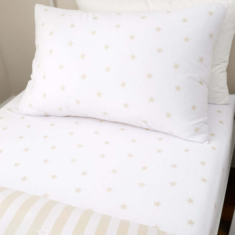 Mini Star & Stripes Cotton Fitted Sheet, Double (4'6), Natural