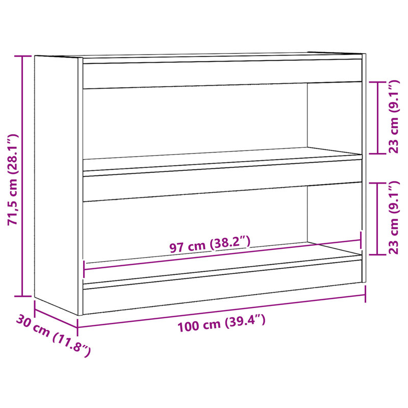 Book Cabinet Bookcase, Artisan Oak, (2 Shelves) 71.5cmH x 100cmW x 30cmD