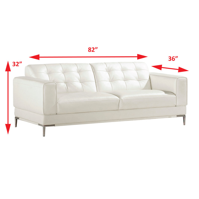 82 Inch Modern Vegan Faux Leather Upholstered Sofa, Square Tufting, White Faux leather