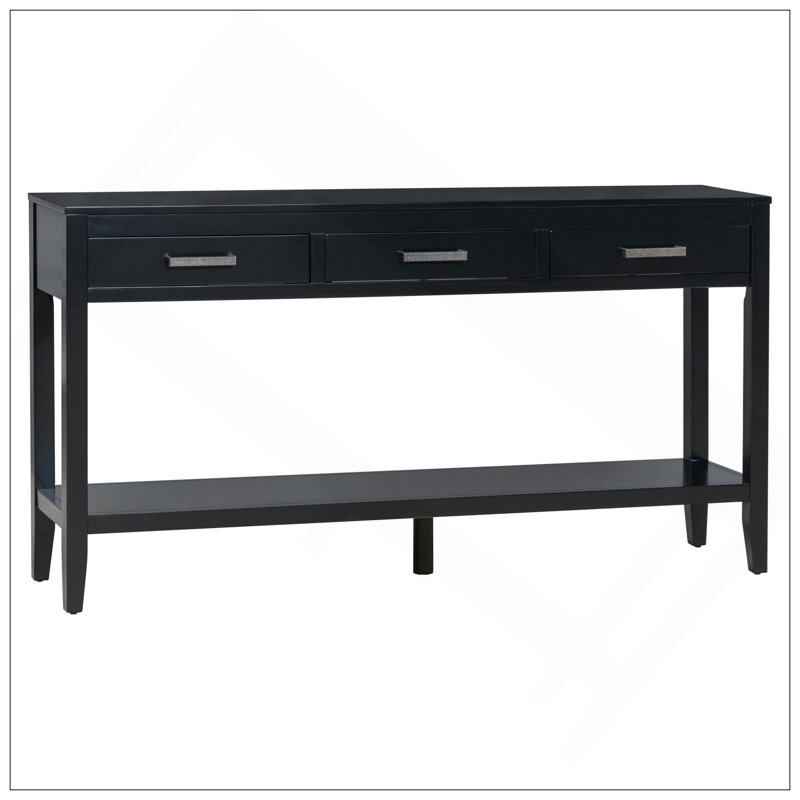 Table d'entrée 62,2 po avec 3 tiroirs, console peinte avec tablette inférieure et poignées en fer, table minimaliste pour salon, couloir, cuisine, chambre à coucher, bureau