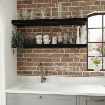 Black Floating Wall-Mounted Shelf (2-Pack), With Concealed Bracket, Suitable For Bedroom / Kitchen / Living Room / Bathroom, For Both Decoration And Storage.