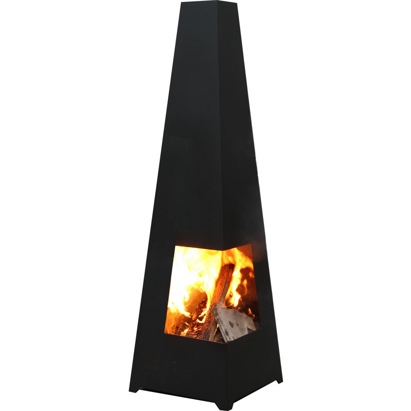 Rizo Square Steel Wood Burning Smokeless Chimnea, Black, 122 cm H x 37 cm W x 37 cm D