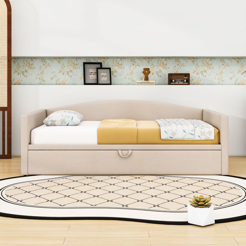 Twin Daybed with Pop-Up Trundle, Beige