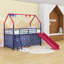 Lit mezzanine simple en métal avec glissade, ensemble de rideaux, garde-corps et échelle-1110903594