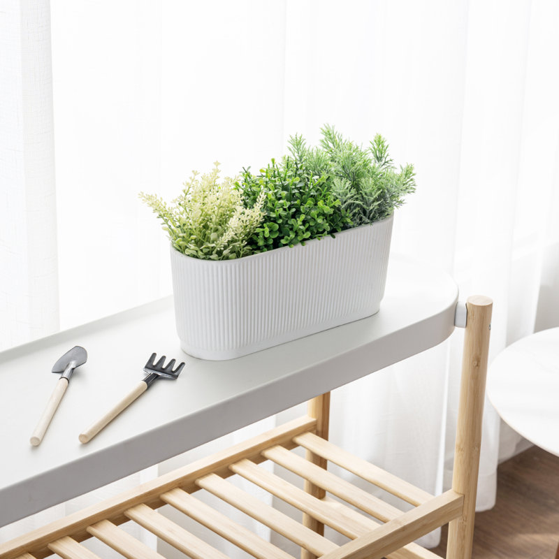 Pot de fleurs d'intérieur rectangulaire en céramique à 3 fentes