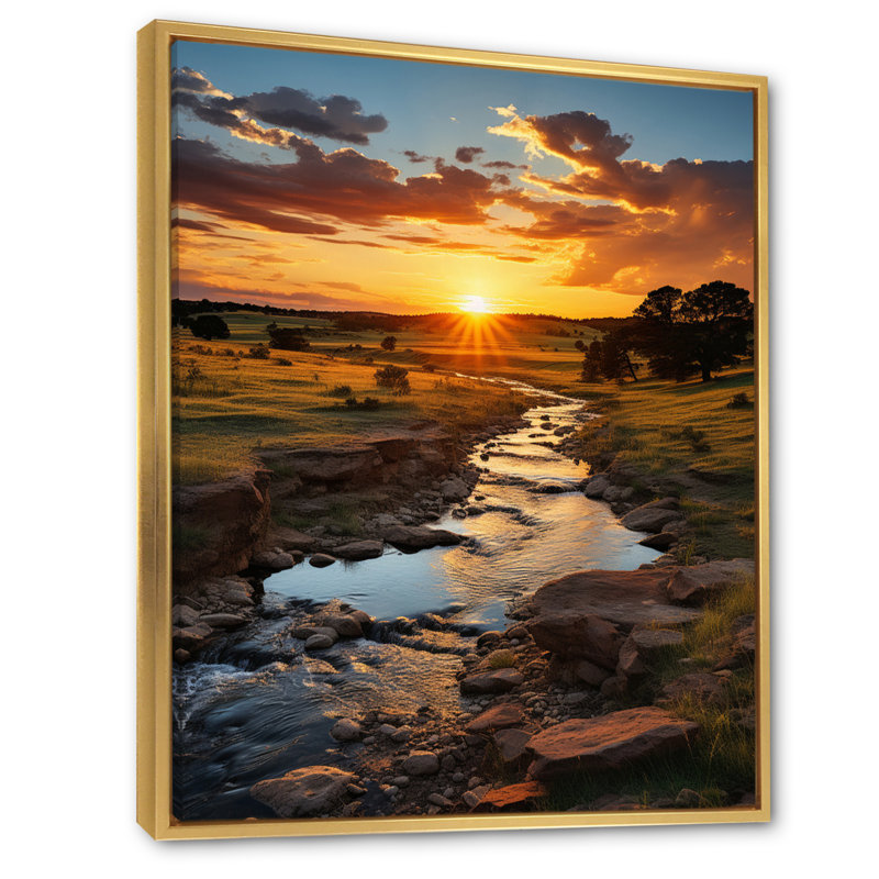 " Oklahoma River Landscape I ", 44" H x 34" W x 1.5" D, Gold Floater Frame