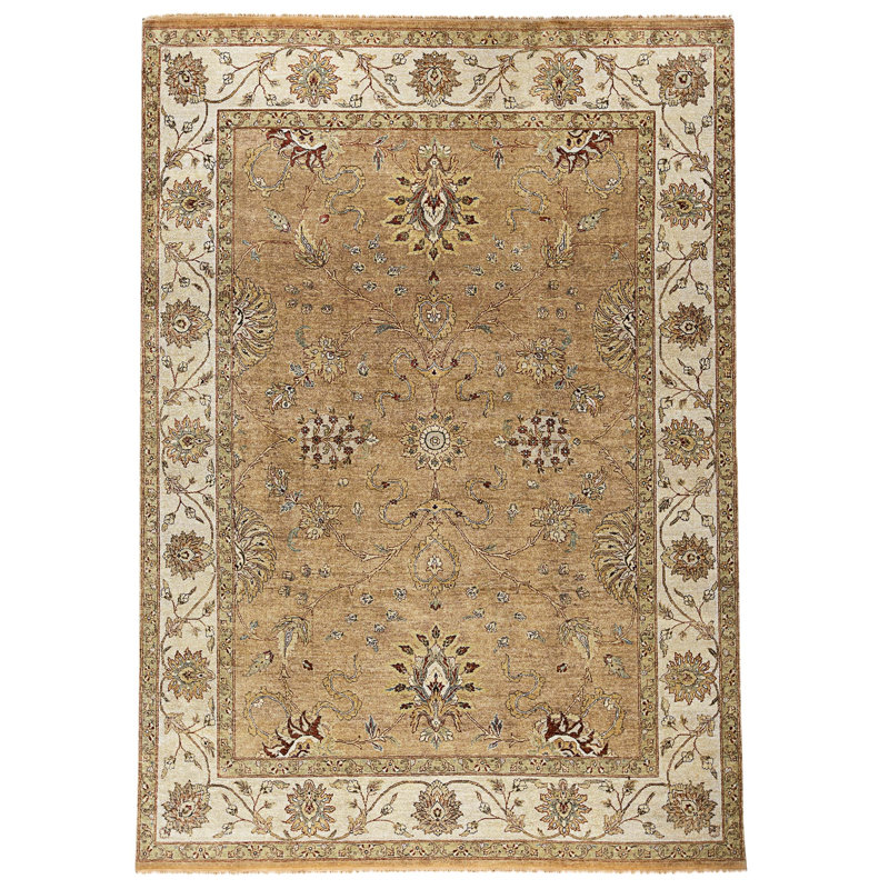 Tapis chameau et ivoire noué à la main de haute qualité