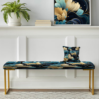 Banc en tissu bleu et beige à motif cachemire à motif cachemire