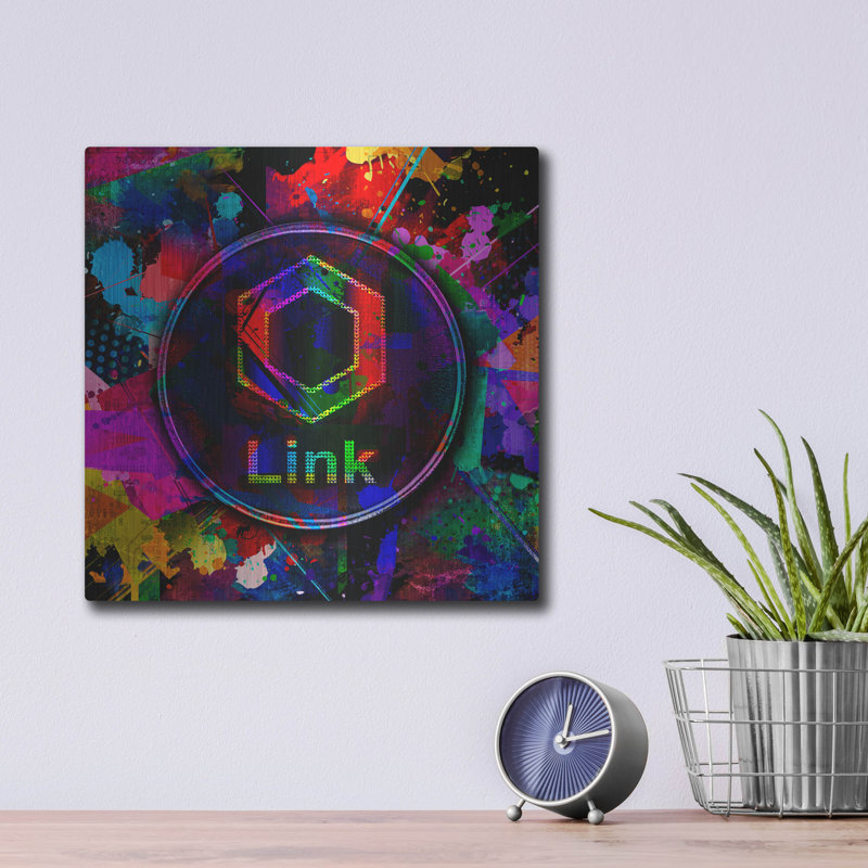 «Link Crypto Coin Color», art mural en métal, 12 po x 12 po