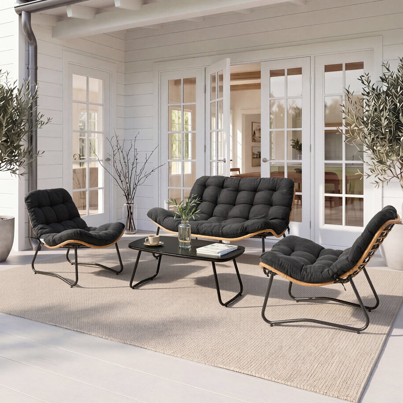 Ensemble de conversation pour patio 4 personnes avec table, Black