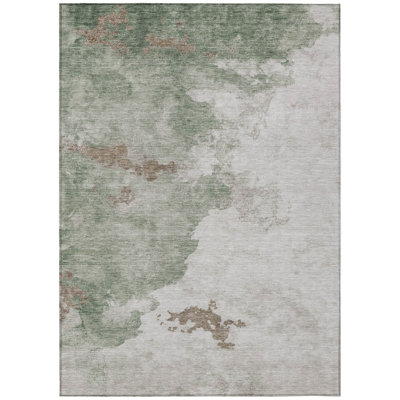 Machine Washable Indoor/Outdoor Xhevrie Aloe Rug