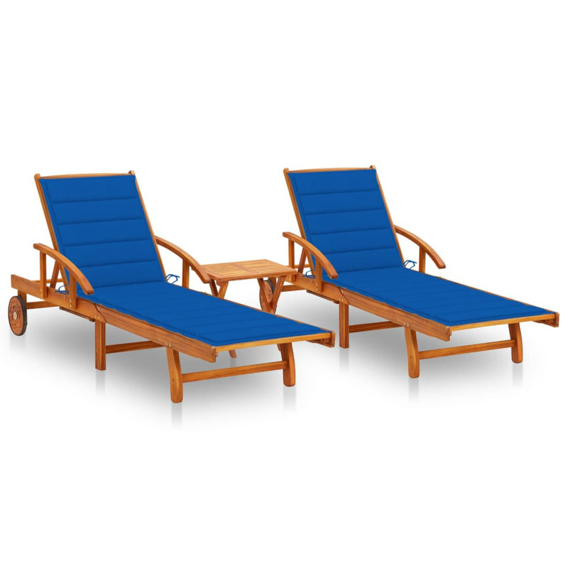Chaise longue d'extérieur en acacia Fennville - ensemble de 2 avec table, Beige