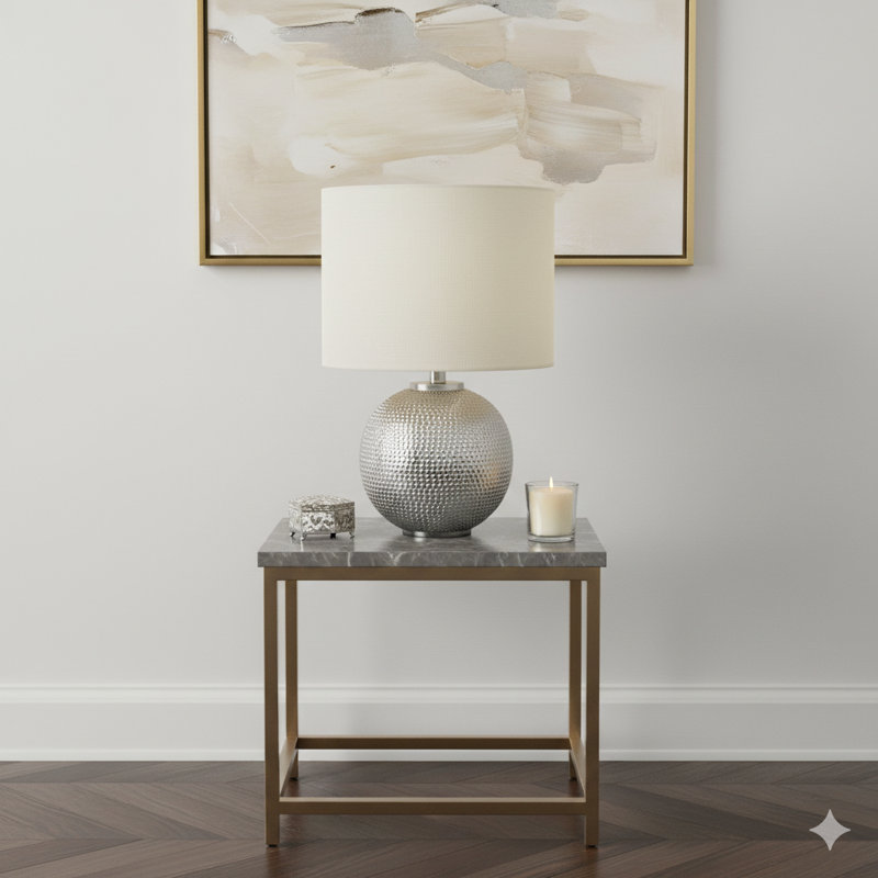 Lighting, H 19 po, lampe de table, résine grise, abat-jour ivoire / crème, moderne