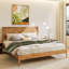 Structure de lit très grand en bois massif avec tête de lit, lit plateforme scandinave d'une capacité de 800 lb, finition caramel, antidérapant et silencieux, aucun sommier tapissier nécessaire-1633583104-1643714056