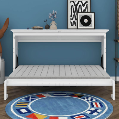 Lit escamotable en bois avec tablette, lit escamotable Farmhouse avec rangement